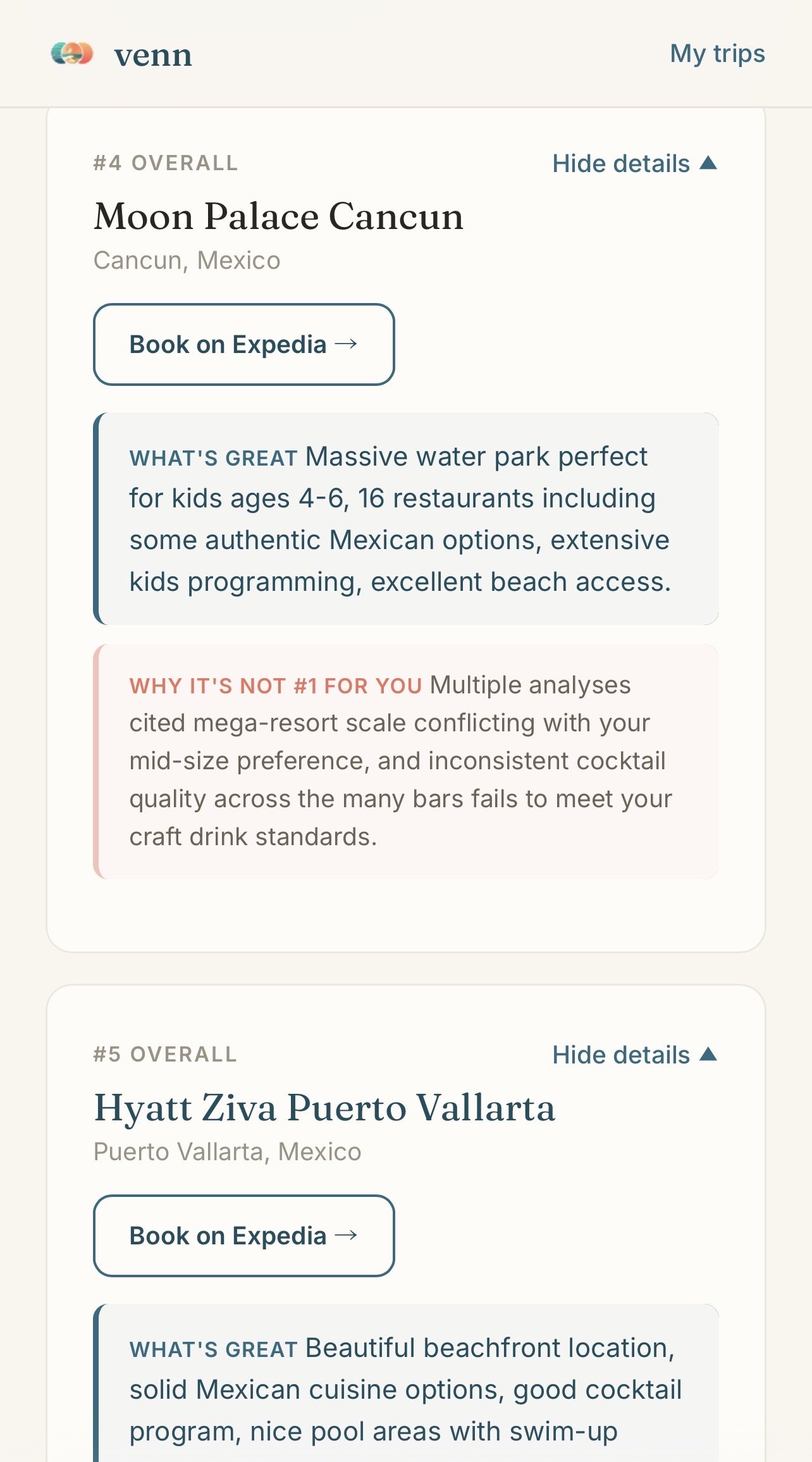 Result: why each alternative didn't rank #1 — what's great and what's not